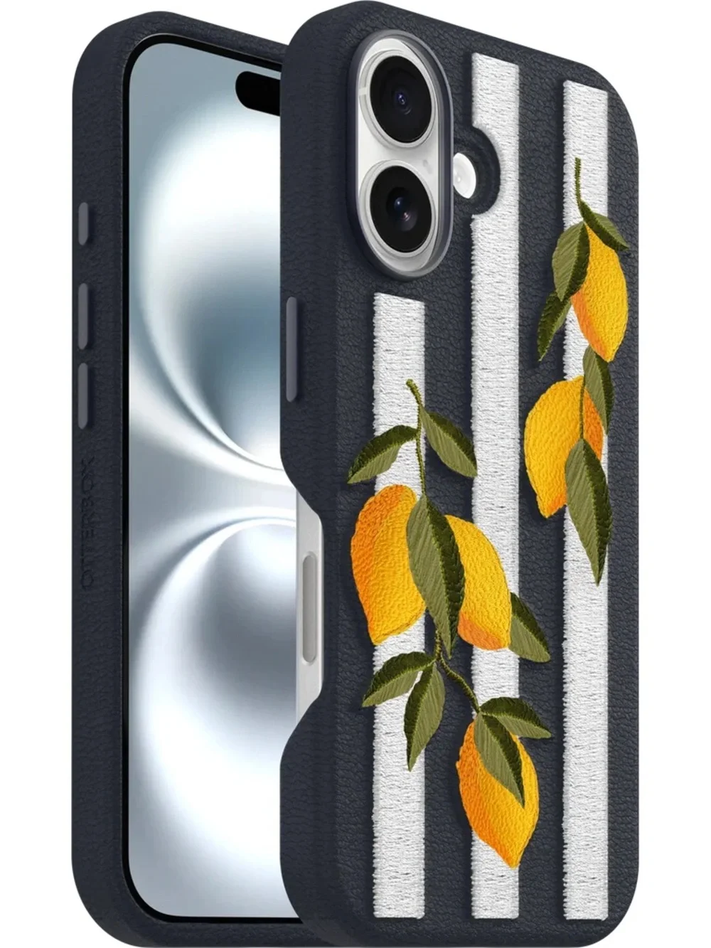 Otterbox Cactus Leather Desserto Striped Lemon iPhone 16 Case Navy Yellow NEW